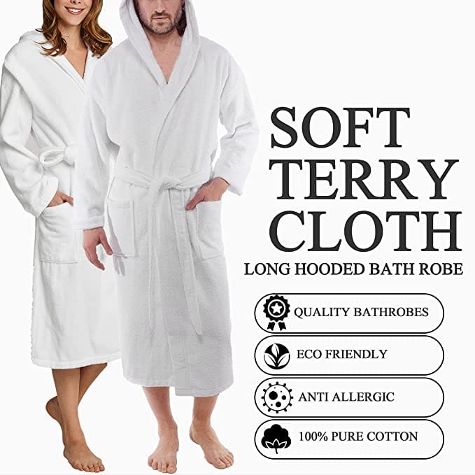 Bath Robe 100% Egyptian Cotton Terry Towelling Hooded Robe Gown Luxury ...