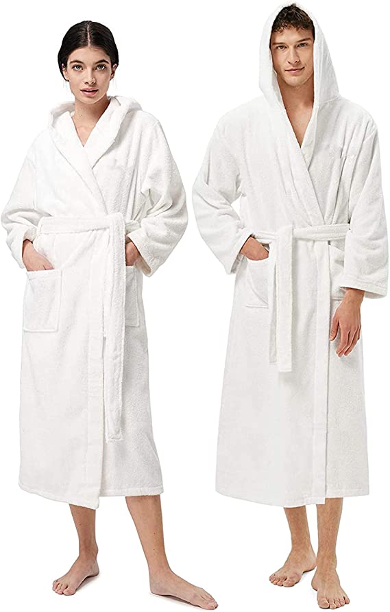 Accappatoio Uomo Donna In Spugna Con Cappuccio E Tasche In Morbida - Foto 12